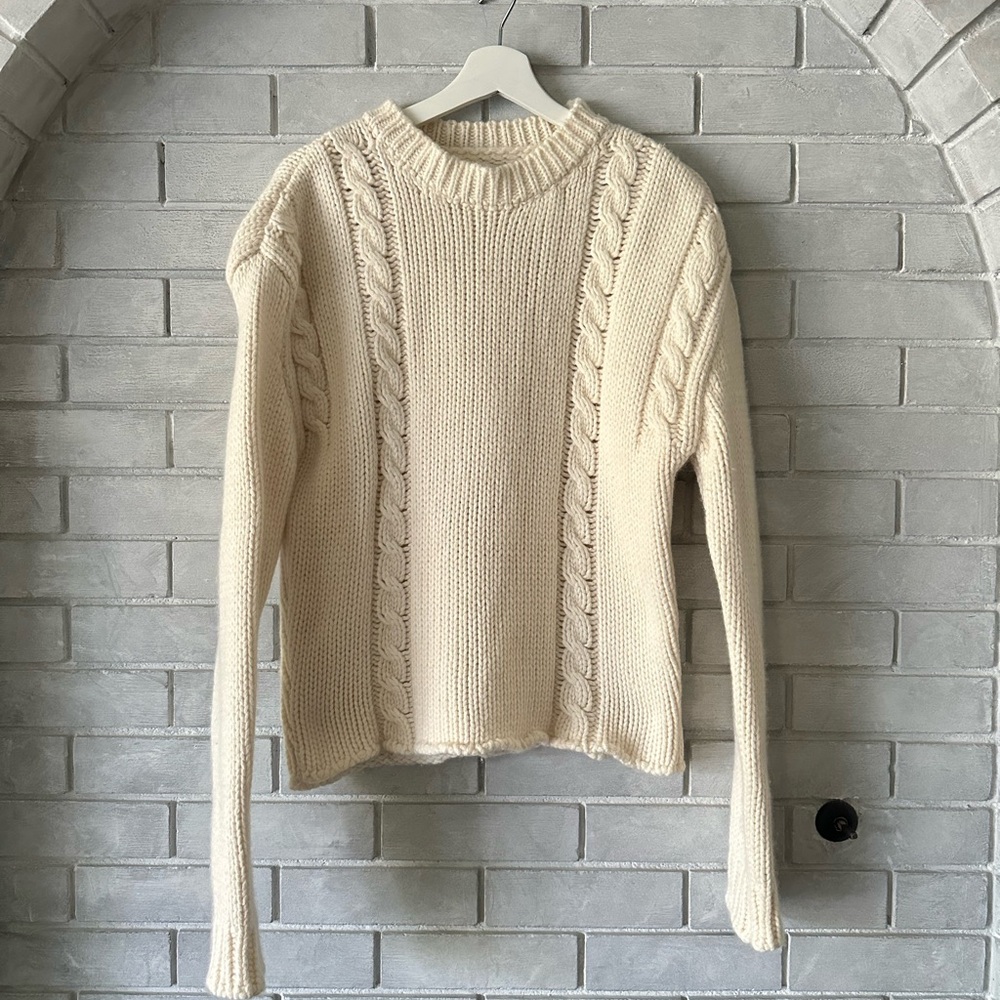 Anine Bing Cable Knit Sweater in Cream